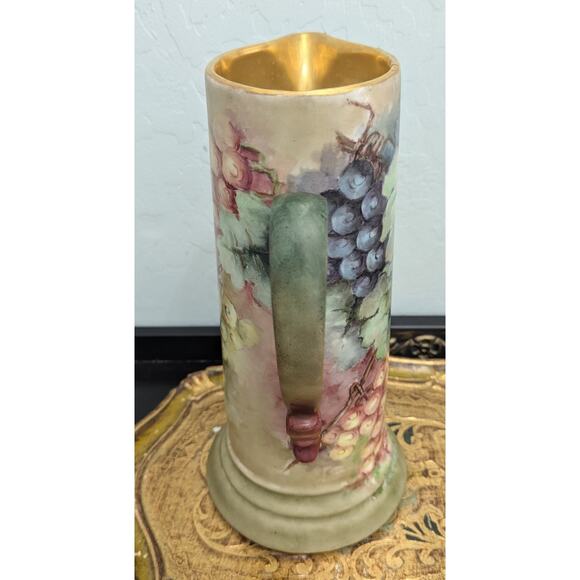 Hand Painted Porcelain Pitcher Tankard Classic Bavaria With Gold Trim Grapes - Picture 3 of 6